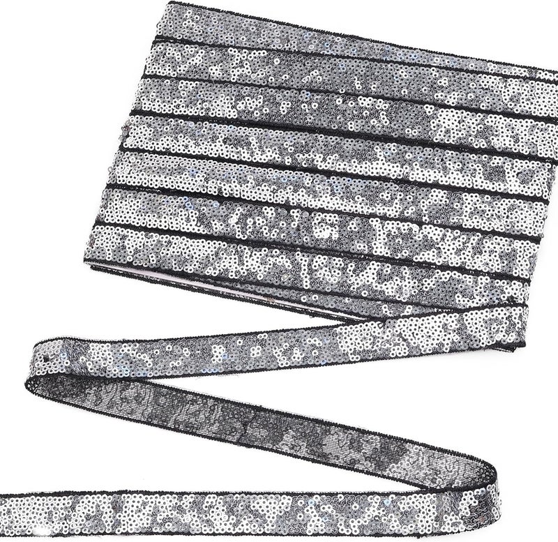 DHFLYDH Silver Sequin Trim Sequin Ribbon 7.5 Yards Flat Glitter Trim for Sewing, Costumes, Wedding Decor, Fashion Crafting - Image 1